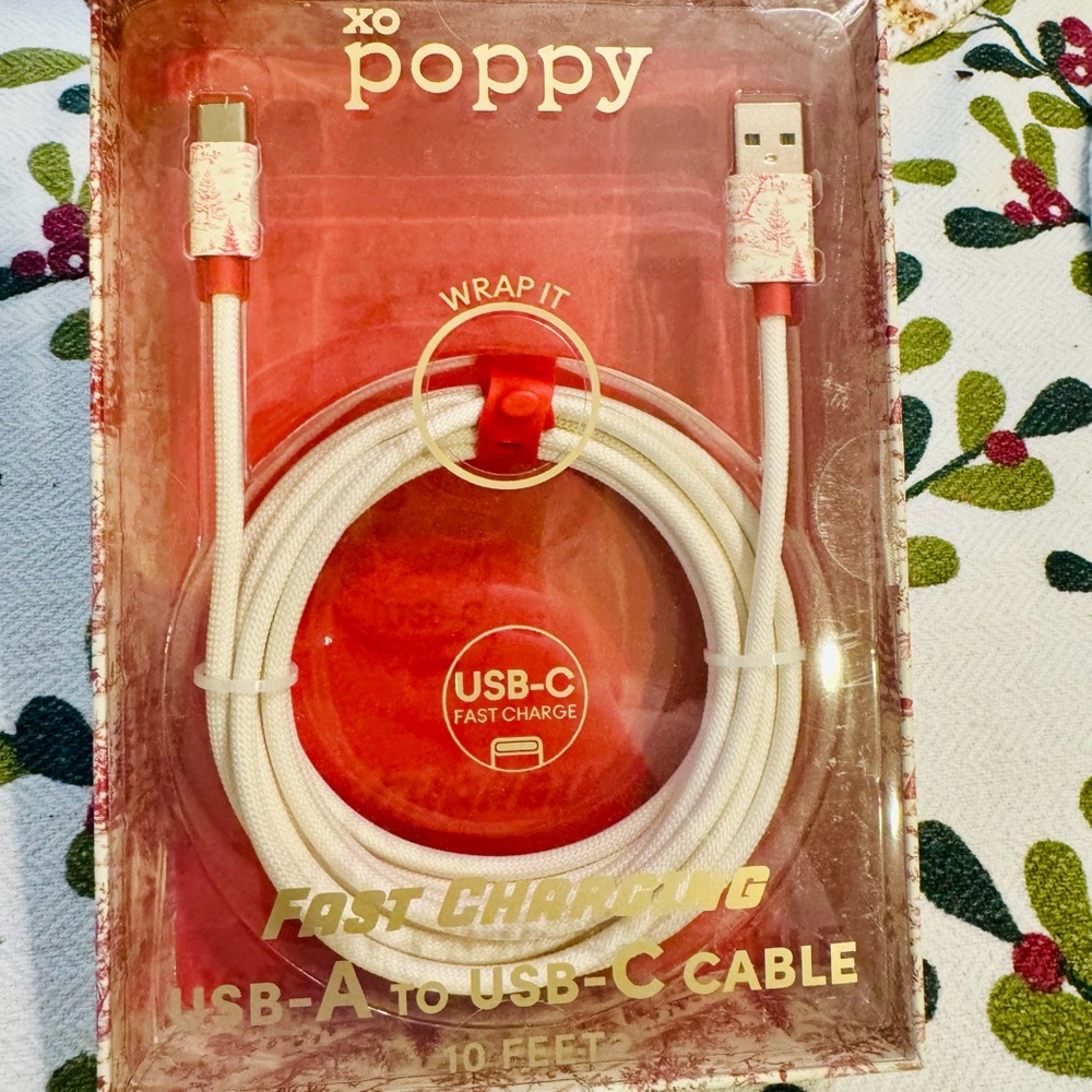 🌸NIB🌸poppy 🌺🌷 iPhone iPad iPod USB-A to USB-C Cable 10 Feet Long - Toile